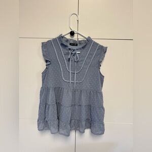 Pretty Garden Casual Chiffon Cap Sleeve Swiss Dot Ruffle Babydoll Flowy Blouse
